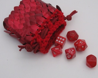 Scalemail Armor Dice Bag in knitted Dragonhide Flame Red