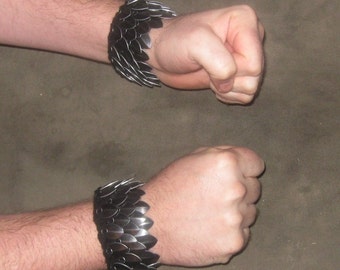 Goth Armor Cuffs in knitted Dragonhide Scalemail size Large