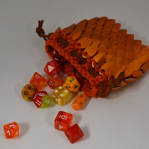 Scale Maille Dice Bag in knitted Dragonhide Armor Orange image 1