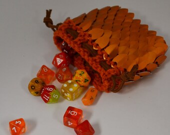Scale Maille Dice Bag in knitted Dragonhide Armor Orange