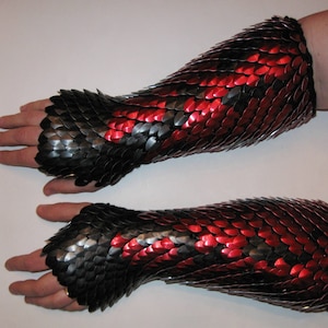 Scale Maille Knitted Dragonhide Armor Gauntlets Elbow Length Fully Scaled, Custom Made for You