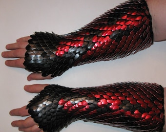 Scale Maille Knitted Dragonhide Armor Gauntlets Elbow Length Fully Scaled, Custom Made for You