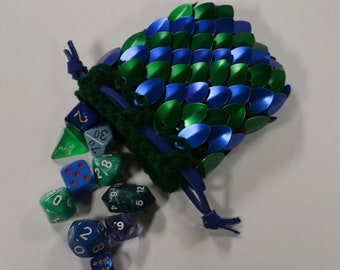 Scalemail Dice Bag Dragonhide Knitted Armor Small Size Blue and Green Stripes