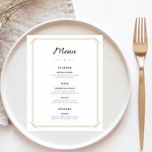 Placa de menu de casamento para impressão, menu de casamento, placa de casamento moderna, placa de entrada, prato principal, sobremesa, modelo editável