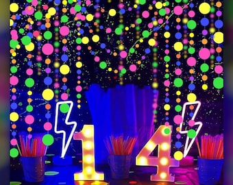 120ft Neon Glow Dot Garland – UV Blacklight Party Streamers – Glow in the Dark Decorations for Birthday, Wedding, Festival & Dance Party