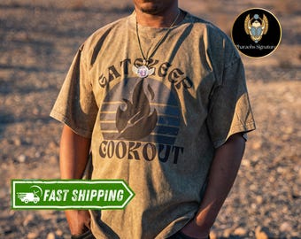 Acid Wash Baumwoll-T-Shirt: Lustiges BBQ Grillen T-Shirt, Unisex, entspannte Passform