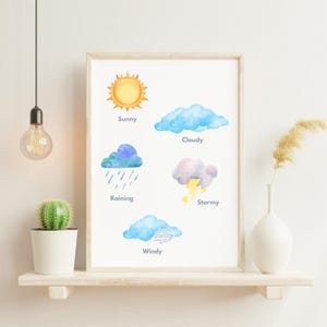 Póster meteorológico digital tamaño A3: actividad para niños pequeños, educación en el hogar, sala de juegos, guardería