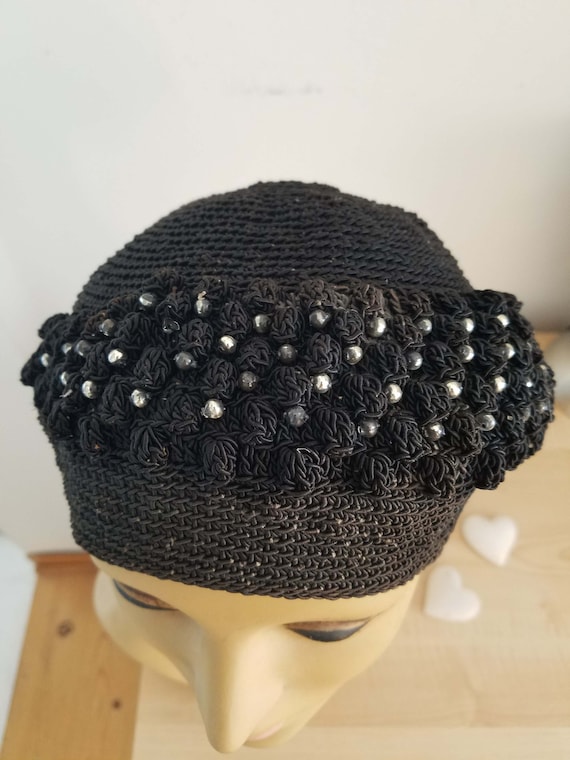 VINTAGE CROCHET BEADED Beret