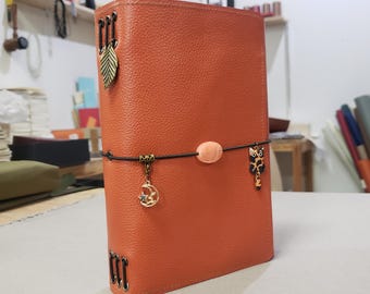 Handmade Genuine Leather Trifold Journal A5, Pebbled Texture Travel Notebook, Writer's Diary