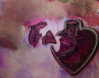 Heartbreak Heart of Glass 8.5in x 11in Art Print Pink & Red Roses Romantic Imagery
