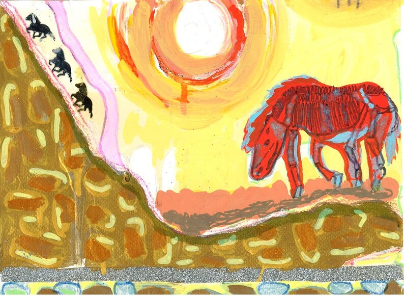 Art Print Icelandic For Sun: Folk Art Illustration with Skeleton Horse image 1