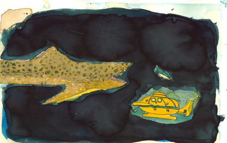 Hooking the Rhinestone Bluefin: The Jaguar Shark Approaches Jacqueline Illustration from Wes Anderson's The Life Aquatic image 1