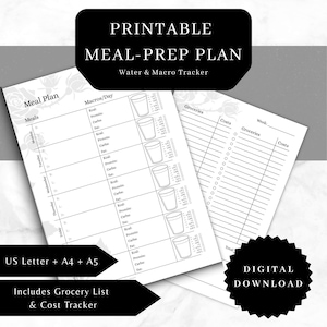 Weelky Gothic Meal Prep Planner Printable PDF | Dark Routine Planner with Water & Macro Tracker | Grocery List | A4 US Letter + A5