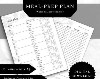 Planificador de comidas gótico (PDF) | Planificador semanal de comidas | Registro de agua y macronutrientes | Registro de brujas (A4, A5, EE. UU.)