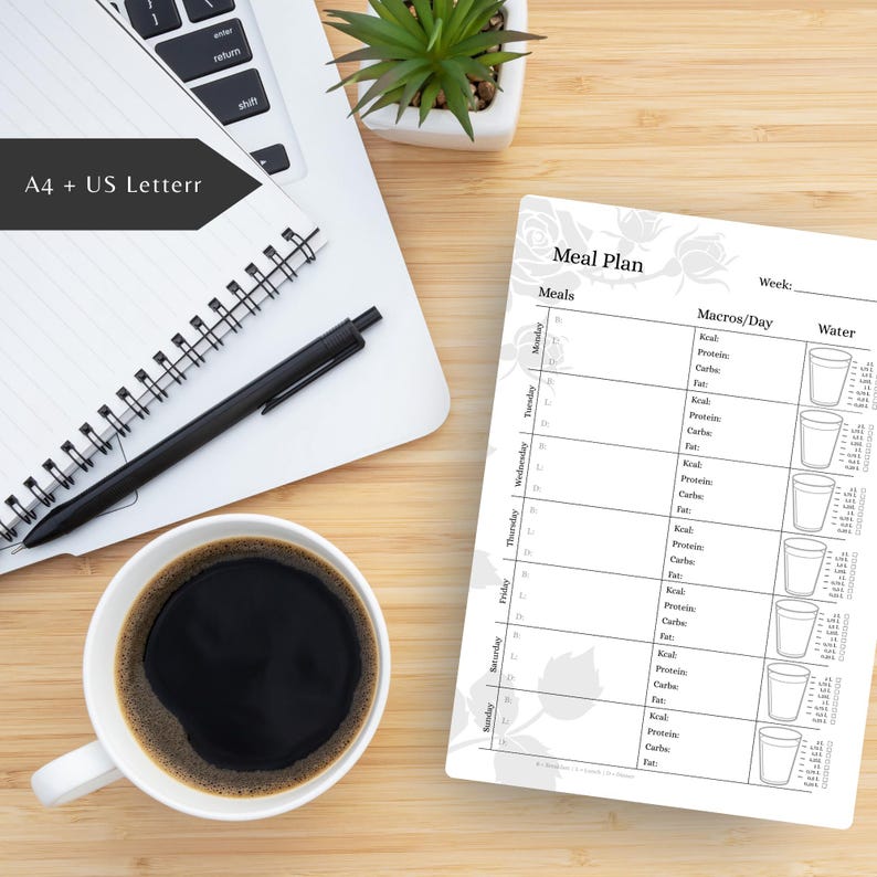 Gothic Meal Prep Planner (PDF) | Veckovis måltidsplanerare | Vatten- och makrospårare | Witchy Tracker A4 A5 US bild 6