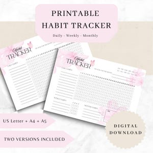 Rastreador de Hábitos Florales para Imprimir (PDF) | Rastreador de Hábitos de Flor de Cerezo A4 A5 Carta EE. UU. | 2 Versiones | Sin Fecha | Planificador Imprimible