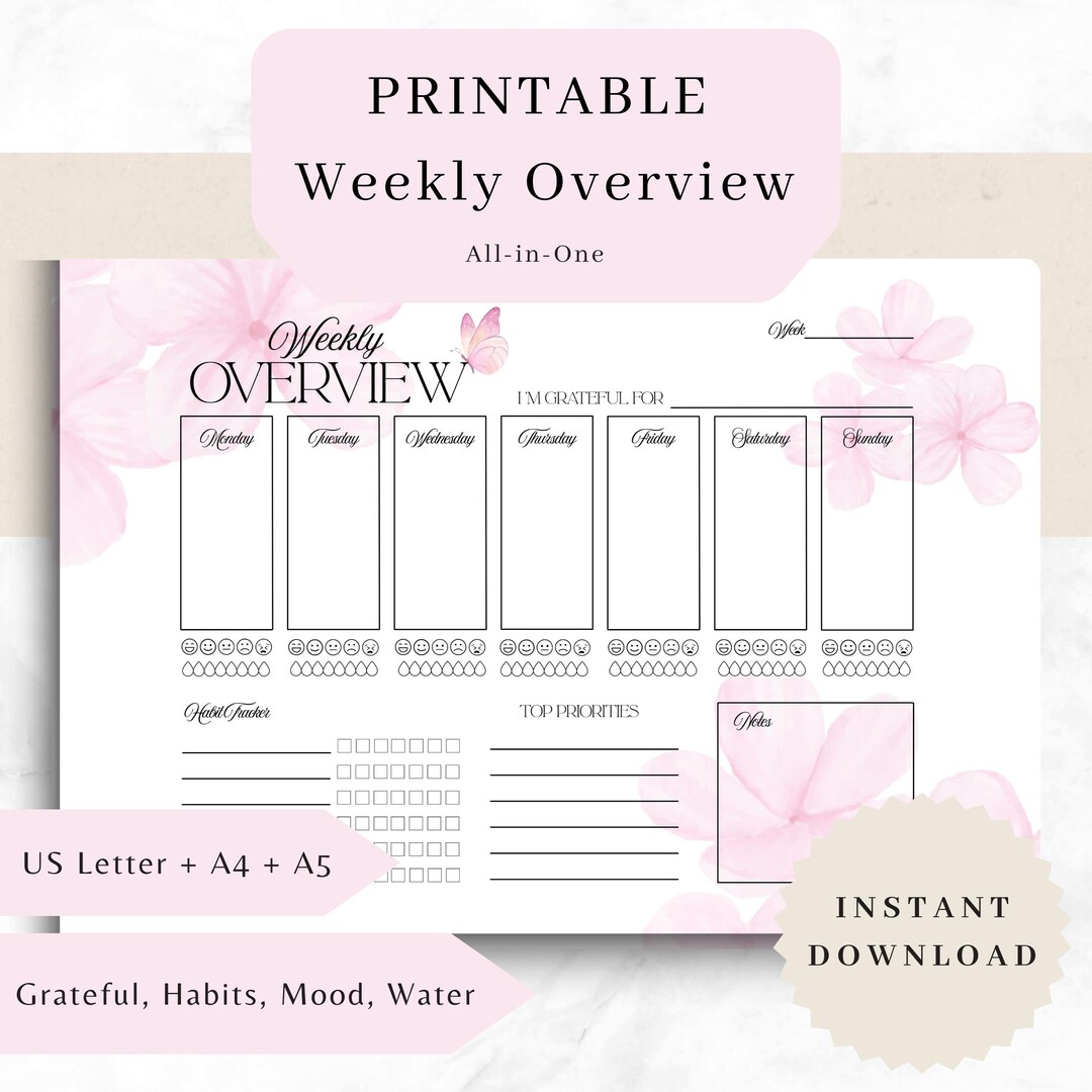 Floral Weekly Planner Printable PDF | A4 A5 US Letter Landscape | Habit ...