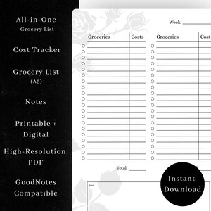 Gothic Meal Prep Planner (PDF) | Veckovis måltidsplanerare | Vatten- och makrospårare | Witchy Tracker A4 A5 US bild 4