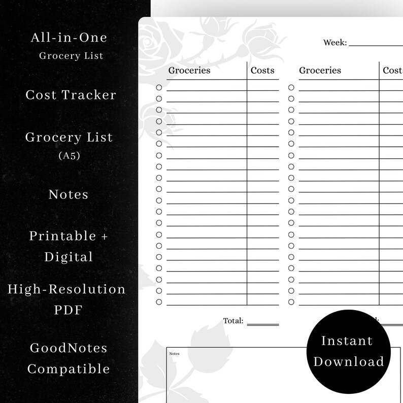 Gothic Meal Prep Planner (PDF) | Veckovis måltidsplanerare | Vatten- och makrospårare | Witchy Tracker A4 A5 US bild 4