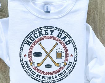 Hockey Dad Powered By Pucks and Cold Ones Shirt, Hockey Dad Shirt, Hockey Dad Sweater, Gift for Hockey Dad, Funny Hockey Dad Shirt