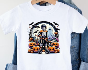 Boys Halloween Shirt, Skeleton Hockey Shirt, Halloween Hockey Shirt, Hockey Sweater, Kids Hockey Shirt, Girls Halloween Shirt, Hockey Shirt