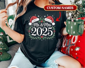 First Christmas Custom Mr and Mrs Shirt, Custom Couples Christmas Shirts, Merry and Married Shirt, Custom Gift for Newlyweds 2025