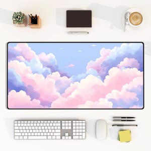 Pastel Clouds Desk Mat, Cute pastet Mouse pad, Kawaii Extended Gaming Desk Mat, XL Large Desk Mat, Anime style desk mat, gaming & office mat