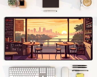 Coffee Lover Mousepad, Lofi anime Desk Mat, Anime coffee Desk Mat, Cafe Aesthetic Desk Pad, study,  gaming & office mat, Cute Cafe Mouse Pad