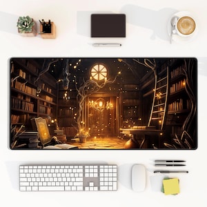 Dark Academia Library Desk mat, Enchanted Mystic Archive, Vintage Library Desk Mat, Witchy XL gaming mat, Laptop DeskPad, Aesthetic Mousepad