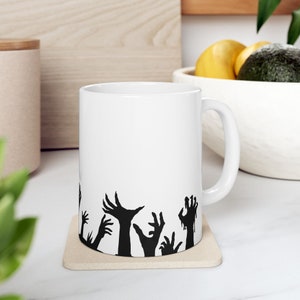 Zombie mug, zombie hands coffee mug, halloween coffee cup,  halloween art mug, scary coffee mug, gift for halloween, zombie lover mug, gift