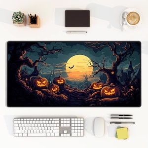 Halloween desk mat, gaming halloween, Spooky mouse pad, office desk mat, Scary Desk Mat, halloween gift, halloween decor, pumpkin, Scary pad