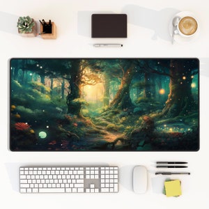 Fantasy Forest Desk mat, Green Forest mouse pad XL gaming desk mat, Fantasy theme pad, Anime Nature art pad, Gaming Desk mad, plant desk mat