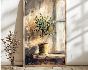 Olive Tree Art Print, Farmhouse Botanical Painting (Printable)