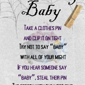 Editable &quot;Don&#39;t Say Baby&quot; Shower Game Sign, Baby Shower Game, Halloween Baby Shower, Don&#39;t Say Baby Game