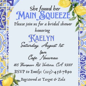 Editable Main Squeeze Bridal Shower Invite, Bridal Shower Invitation