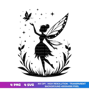 Fairy Silhouette SVG, PNG - Fairy Clip Art - Fairy Girl SVG - Fairy Cricut - Fairy Vector - Butterfly Svg | Instant Download