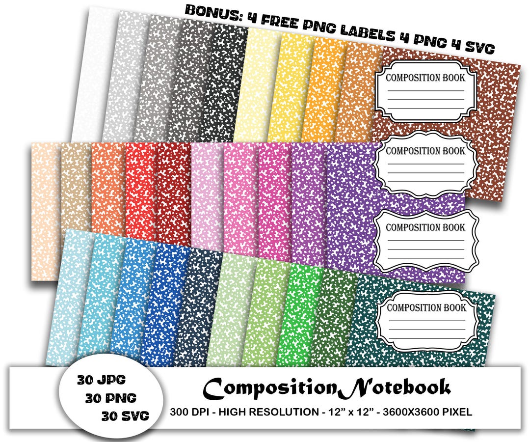 Seamless Notebook Paper Patterns: Composition Book Cover Bundle ...