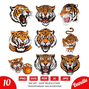 Tiger Clipart, Maskottchen SVG, PNG, Tigerkopf SVG, Tigerkopf Png, Tiger Dijital-Datei, Tiger-Dateien für Cricut, Tiger-Gesicht