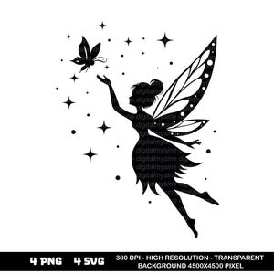 Fairy Silhouette SVG, PNG - Fairy Clip Art - Fairy Girl SVG - Fairy Cricut - Fairy Vector - Butterfly Svg | Instant Download