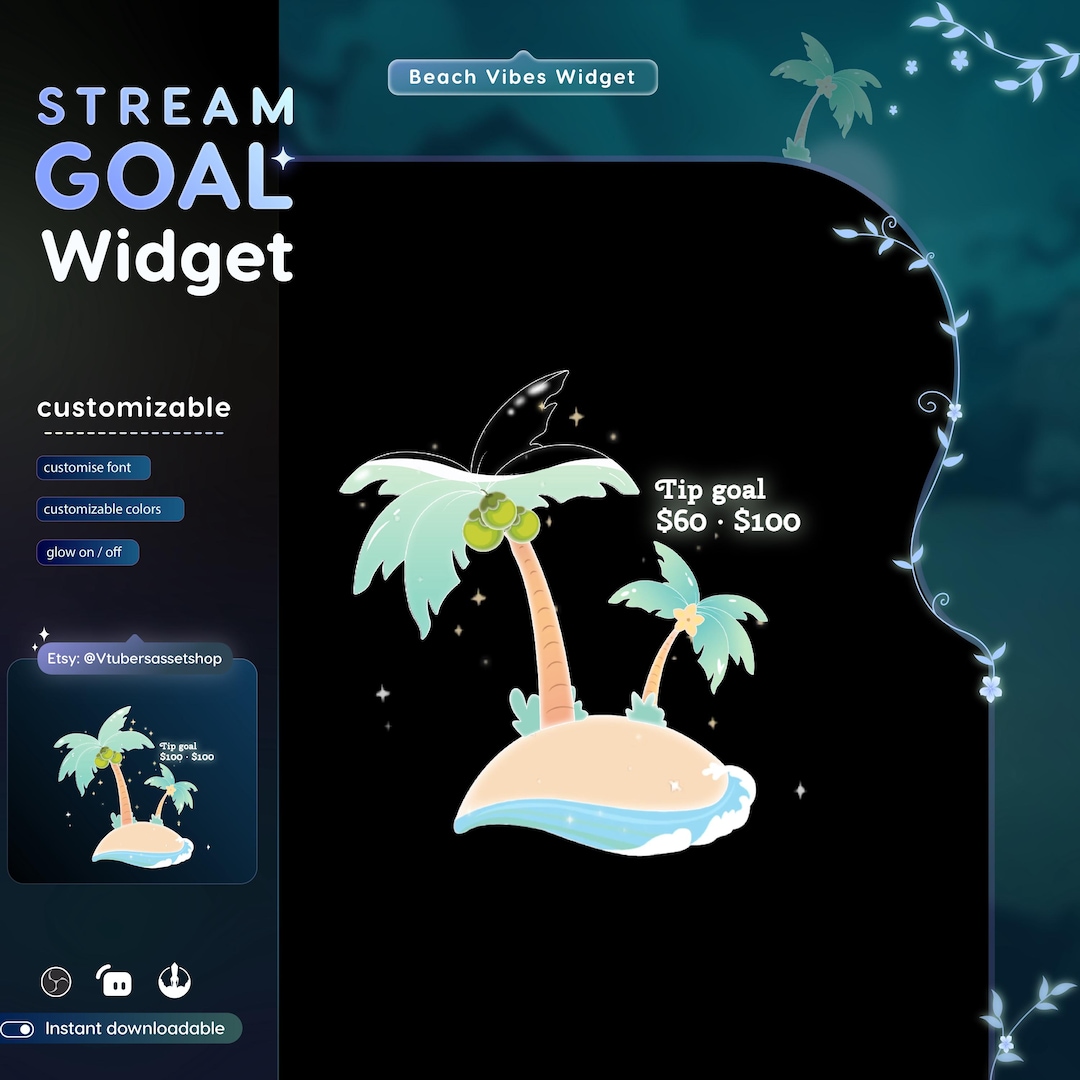 Sea Shell Widget Sea Beach Goal Widget: Twitch Stream Overlay for Streamlabs ...