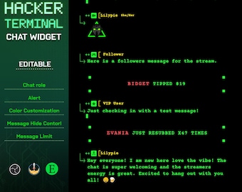 Hacker Terminal Twitch Chat Widget - Cyberpunk StreamElements & Event Alerts (Digital Download)