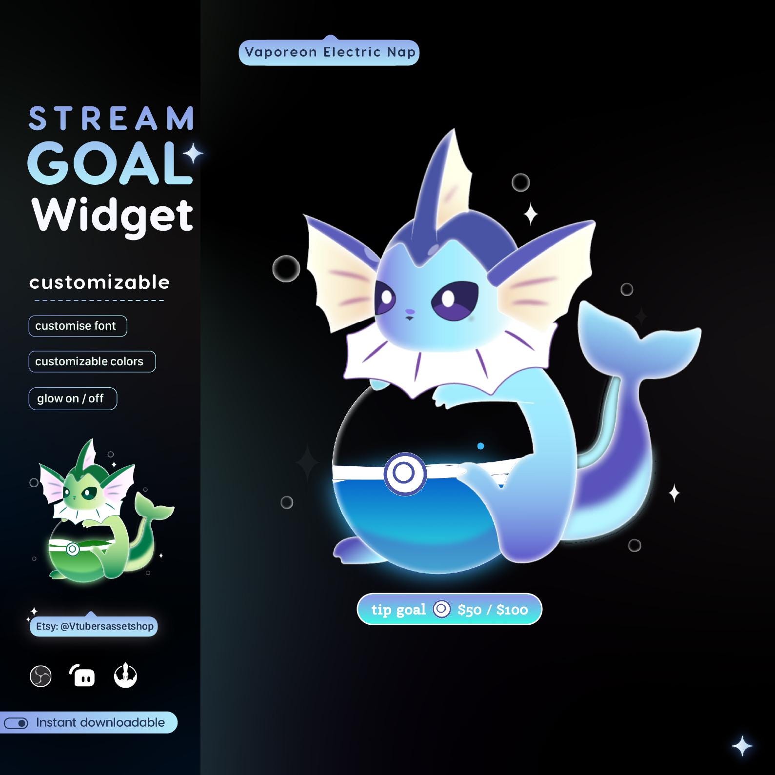 Stream Widget |Cute Electric Nap Goal Widget | Glassy Goal Widget for Twitch Streamers | Streamelements Streamlabs OBS