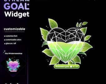 Widget de Metas Coração de Cristal para Twitch: Sobreposição de transmissão para StreamElements, Streamlabs e OBS.
