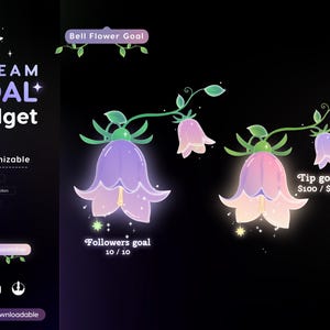 Stream Widget | Bell Flower Twitch Goal Widget | Glassy  Flower  Goal Widget for Twitch Streamers | Streamelements Streamlabs OBS