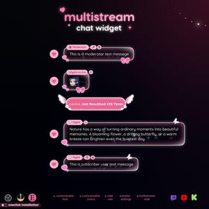 Pink Love Multistream Chat Widget | Twitch, YouTube, Kick Alerts, Avatarer (StreamElements OBS)