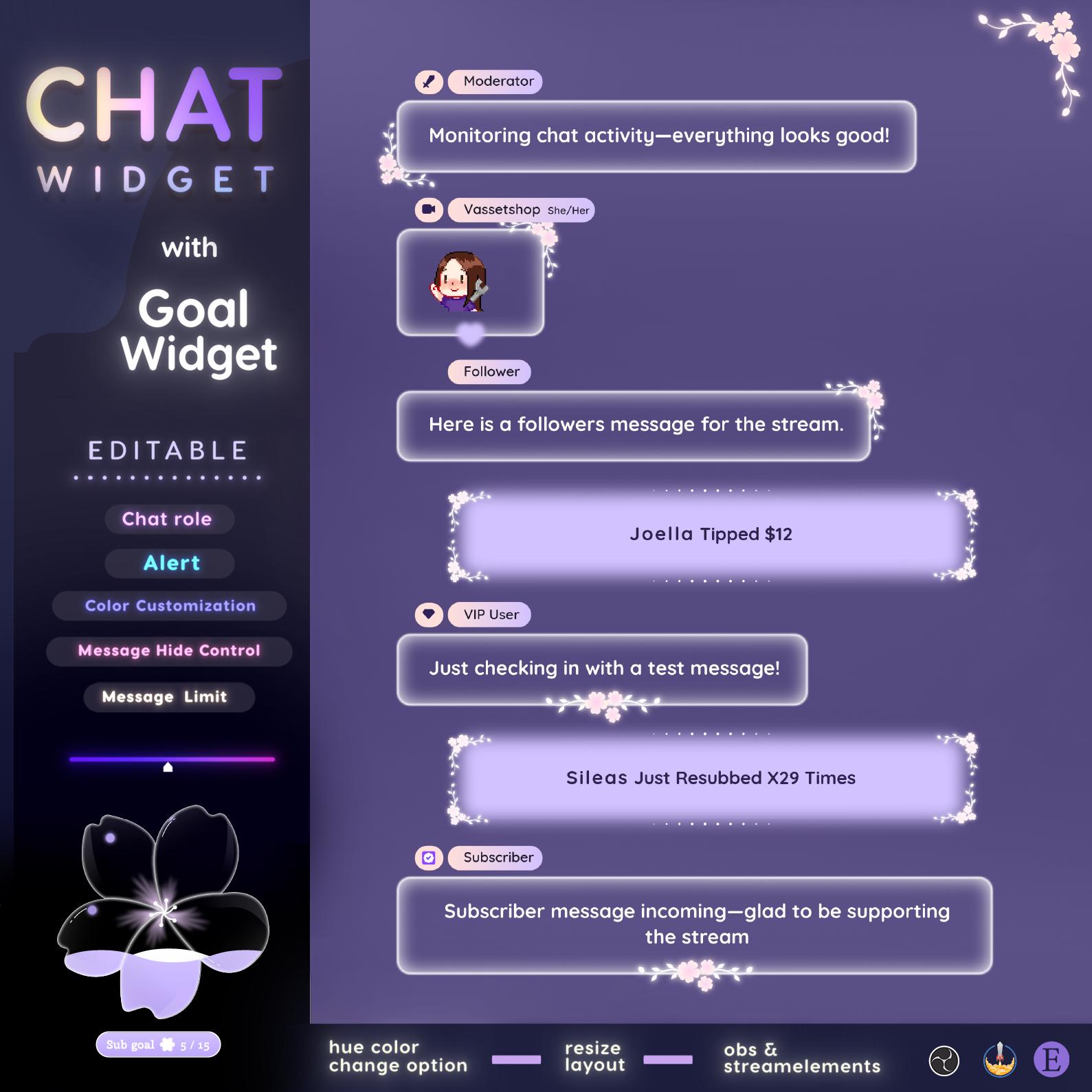 Sakura Floral Chat Widget full CUSTOMIZABLE | Twitch Overlays | Pastel | Aesthetic | Gamer | Streamer | Chat Overlay | Cozy | Nature
