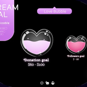 Stream Widget | Bubble Love Goal Widget | Glassy Heart Goal Widget for Twitch Streamers |Streamelements Streamlabs OBS