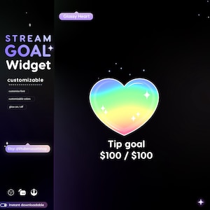Rainbow Heart Liquid Goal Widget for Twitch Streamers | Customizable Streamlabs, Streamelements |Instant Download