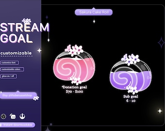 Stream Widget | Sakura Cake Roll Goal Widget | Glassy Sakura Cake Goal Widget for Twitch Streamers | Streamelements Streamlabs OBS