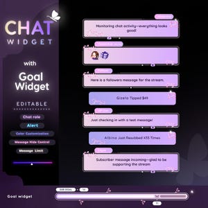 Mystical Butterfly chat widget Streamelements | Twitch Chat & Goal Widget • Mystical Vibes, Minimal, Pastel Color, Starry Theme • Chat Box